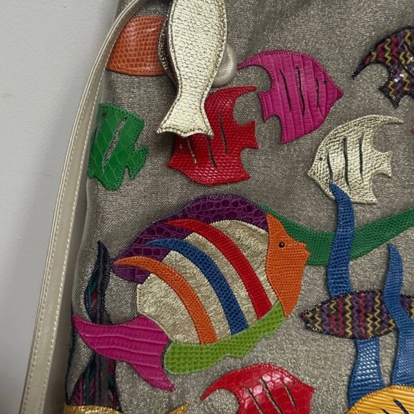Vintage 80s Sharif Shoulder Tropical Fish Multicolored Purse Handbag - Picture 6 of 16